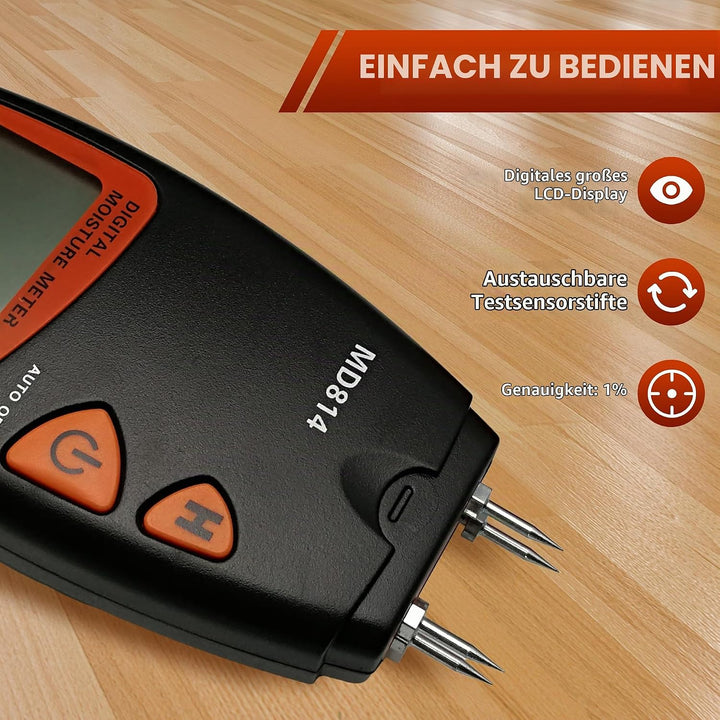 AMTAST Feuchtigkeitsmessgerät 4 Pins Holzfeuchtemessgerät, Digital Feuchtigkeitsmesser für Holz Bren