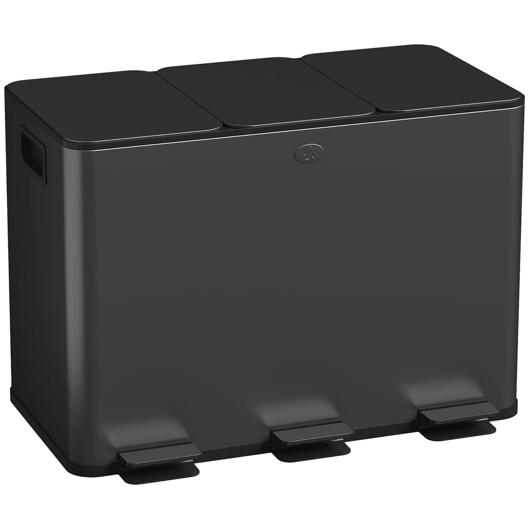 HOMCOM Mülleimer Küche 3 x 15 L Treteimer mit Softclose-Deckel und Pedal Mülltrennsystem 3 Fächer in