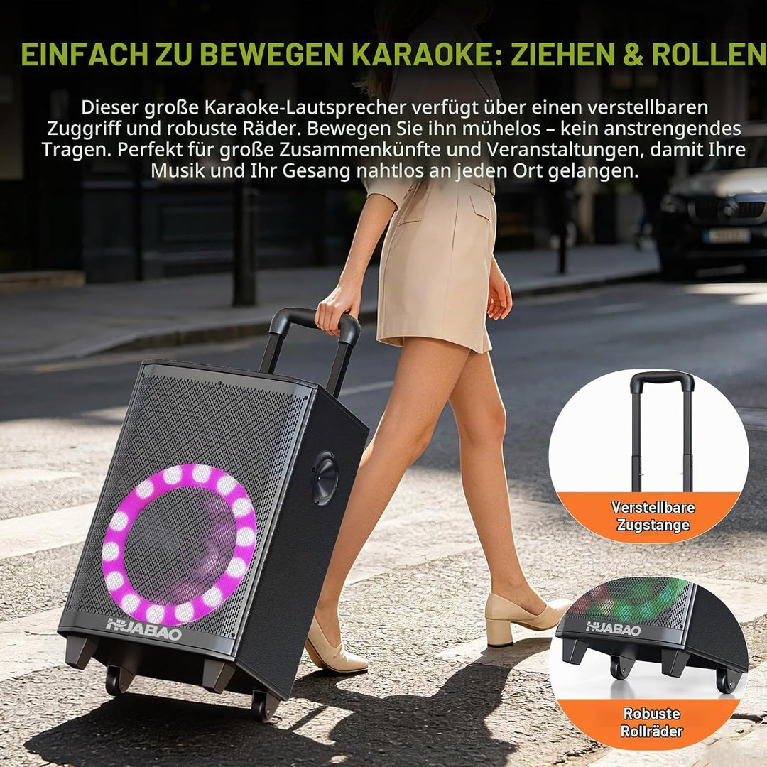 Grosser Bluetooth-Karaoke-Lautsprecher mit 2 drahtlosen Mikrofonen, 11-Lautsprechersystem mit 8800-m