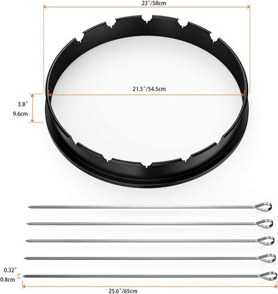 Onlyfire Schaschlik Rotisserie Grillspiess Set, 5 Spiesse mit Grillaufsatz, Schaschlikspiess für 57