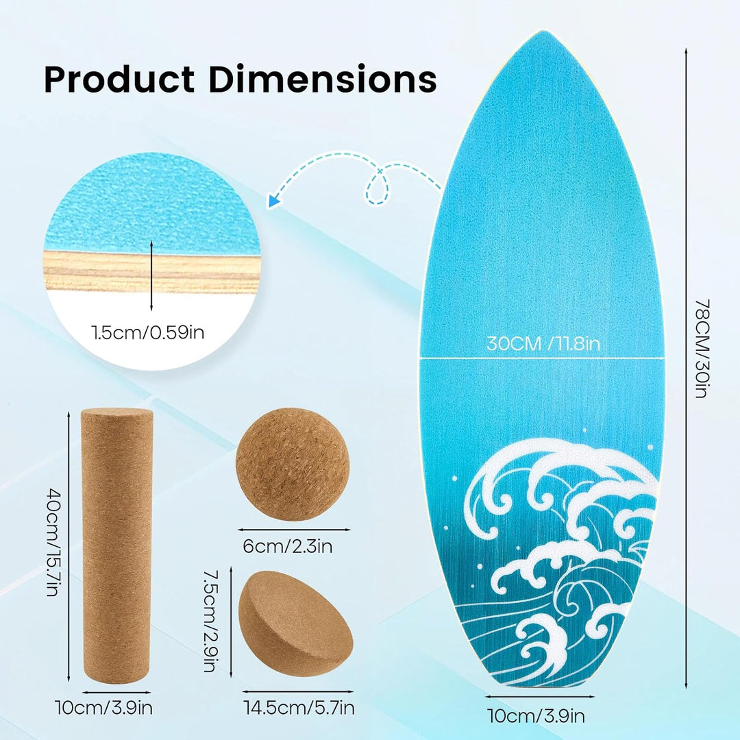 Balance Board Für Erwachsene 3-In-1,Mit Kork Rolle & Ball,Rutschfeste Oberfläche &Leise,Holz Balance
