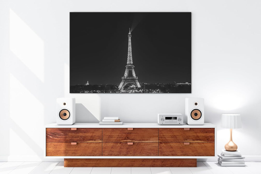 deyoli Eiffelturm in Paris bei Nacht Format: 60x40 Effekt: Schwarz/Weiss als Leinwand, Motiv fertig