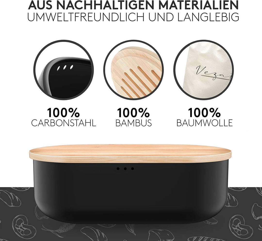 Vezato Brotbox – Nachhaltiger Brotkasten für lange Frische dank spezieller Beschichtung – Extra gros