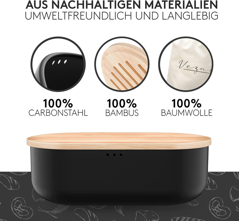 Vezato Brotbox – Nachhaltiger Brotkasten für lange Frische dank spezieller Beschichtung – Extra gros