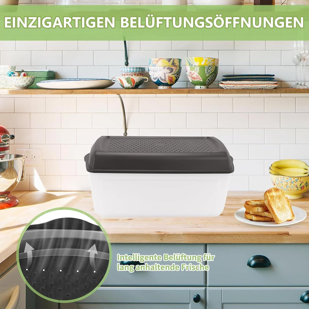 NBVNBV Brotkasten, Smart Brotbox mit Trenner und Bread Deckel Schwarz, Lebensmittelecht Brot Aufbewa