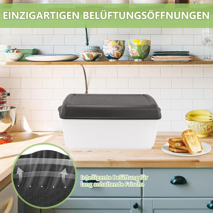 NBVNBV Brotkasten, Smart Brotbox mit Trenner und Bread Deckel Schwarz, Lebensmittelecht Brot Aufbewa
