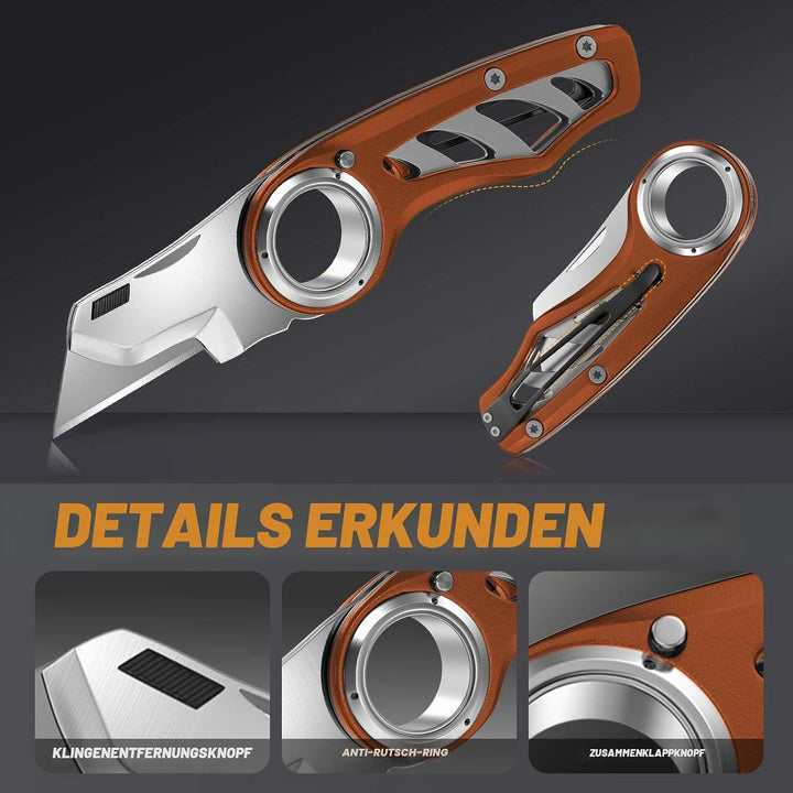 Profi Falt-Cuttermesser mit rutschfestem Fingerring &amp; Aluminiumlegierung, werkzeugloser Klingenwechs