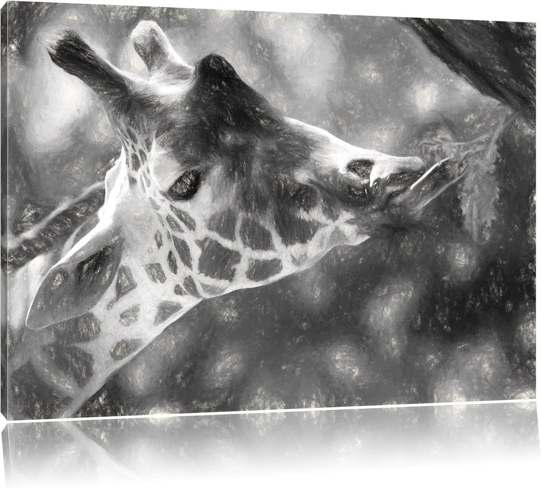 Pixxprint fressende Giraffe als Leinwandbild/Grösse: 100x70 cm/Wandbild/Kunstdruck/fertig bespannt,