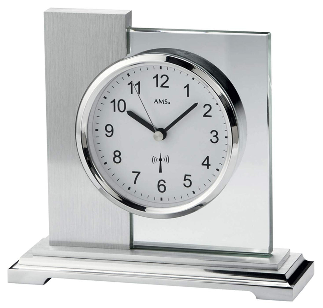 AMS F5140 Funk Tischuhr, Holz, Silber, 17 cm x 16 cm x 6 cm, Silber