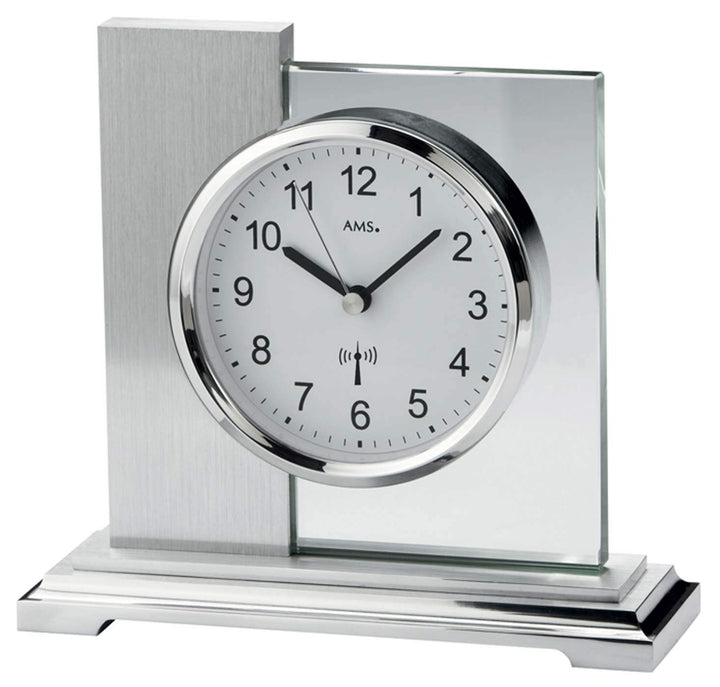 AMS F5140 Funk Tischuhr, Holz, Silber, 17 cm x 16 cm x 6 cm, Silber