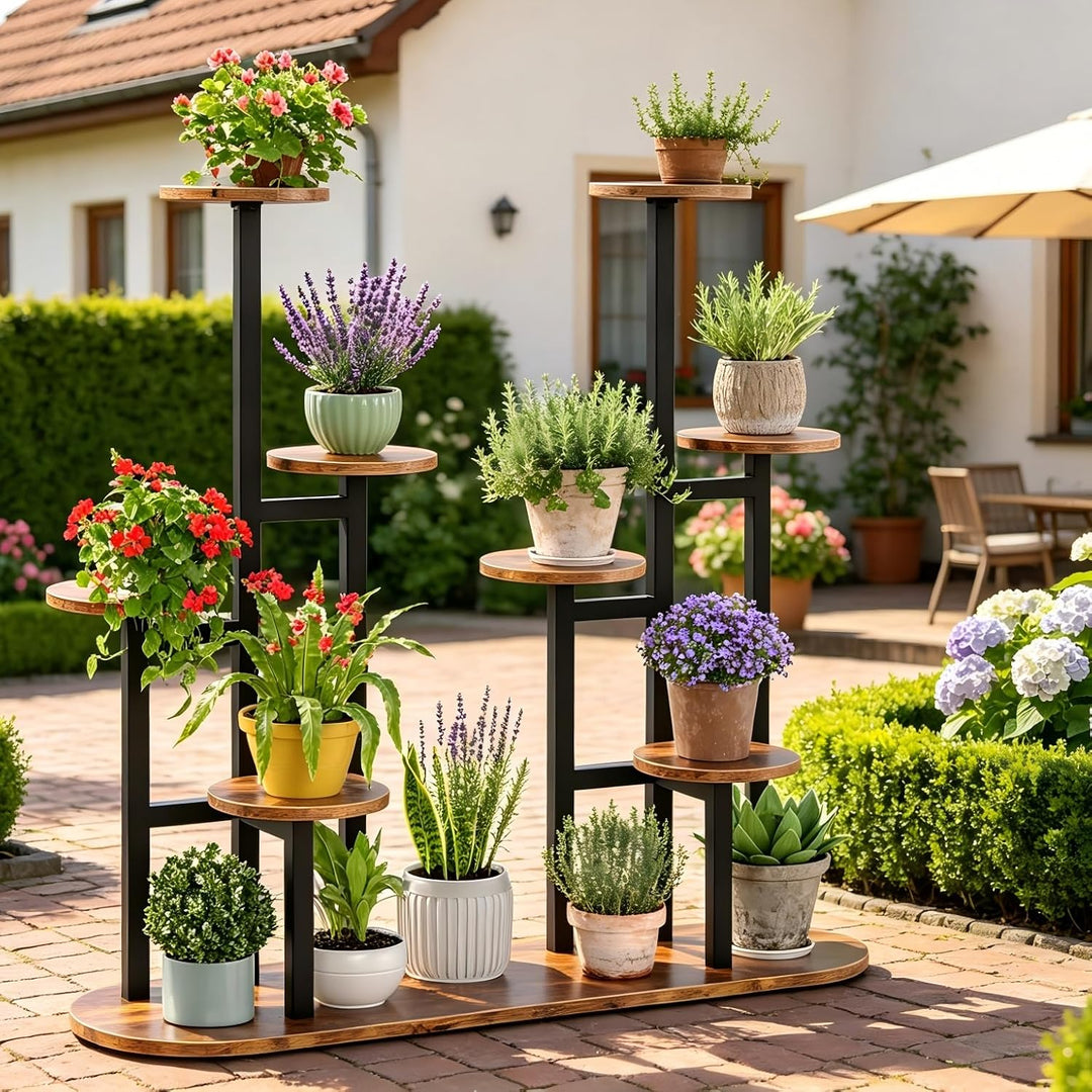 MIN WIN 100 cm Pflanzenständer Metall mit 8 Ebenen Pflanzenregal Blumenständer drinnen draussen Plat