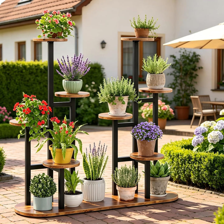 MIN WIN 100 cm Pflanzenständer Metall mit 8 Ebenen Pflanzenregal Blumenständer drinnen draussen Plat