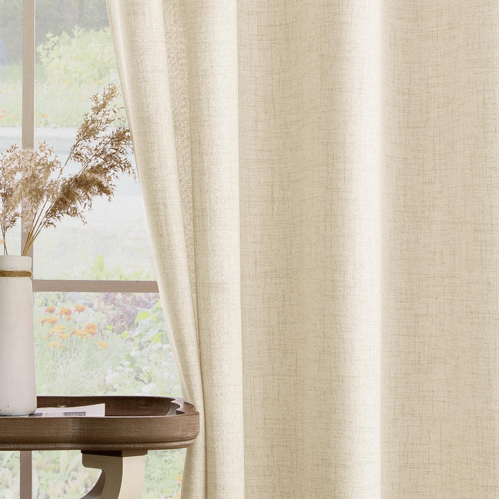 MIULEE Leinen Vorhänge mit Leinen Ringe Effekt Wohnzimmer Modern Semi-transparent Voile Vorhang Natu