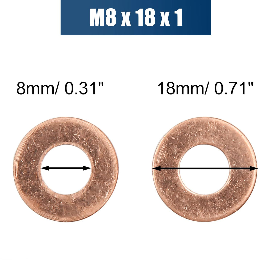 sourcing map 30 Stk.Unterlegscheiben Kupferscheibe 8mm Innen Flache Dichtungsringe