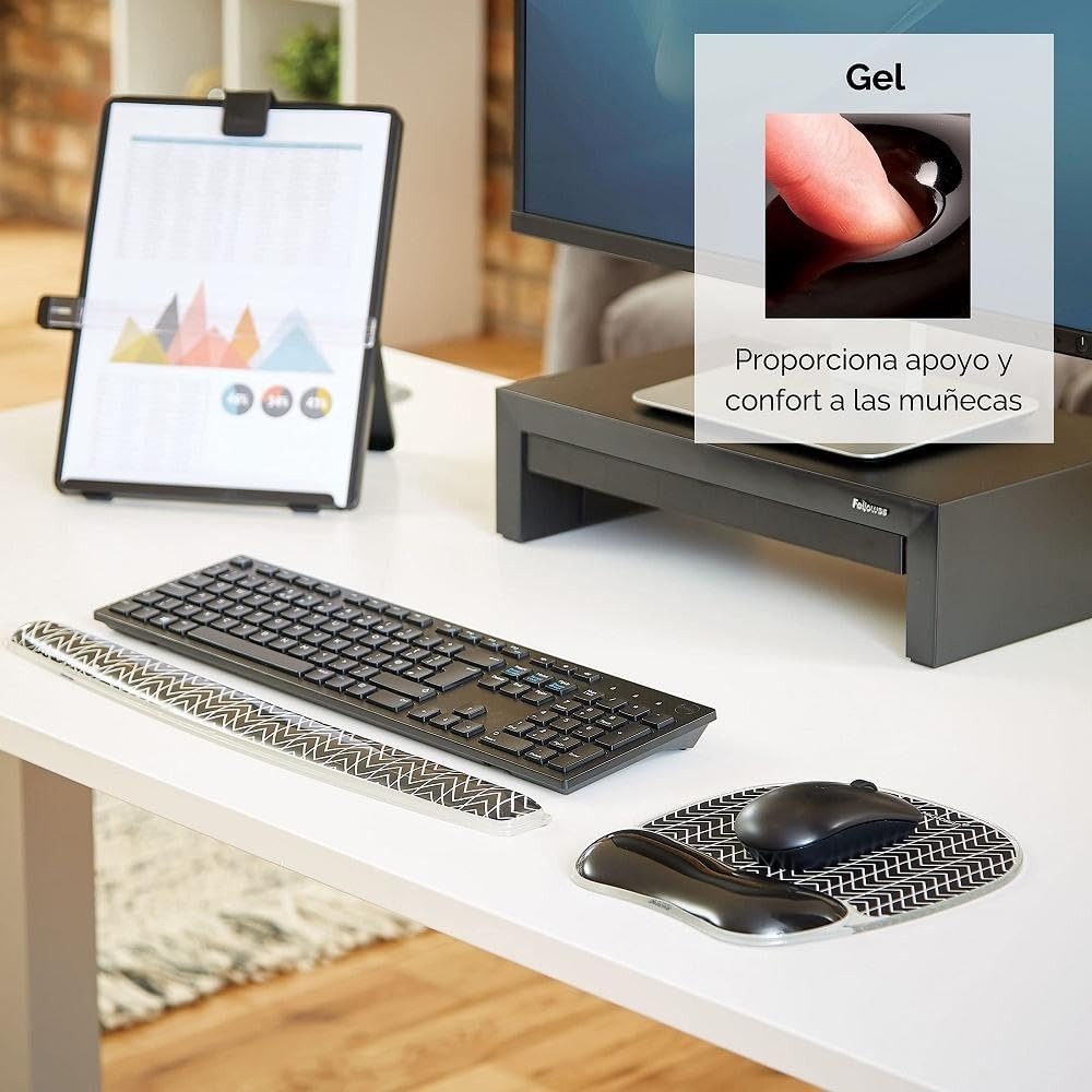 Fellowes Mauspad mit Handgelenkauflage Crystals, mit Gelfüllung, ergonomisch, abwaschbar, Zick-Zack