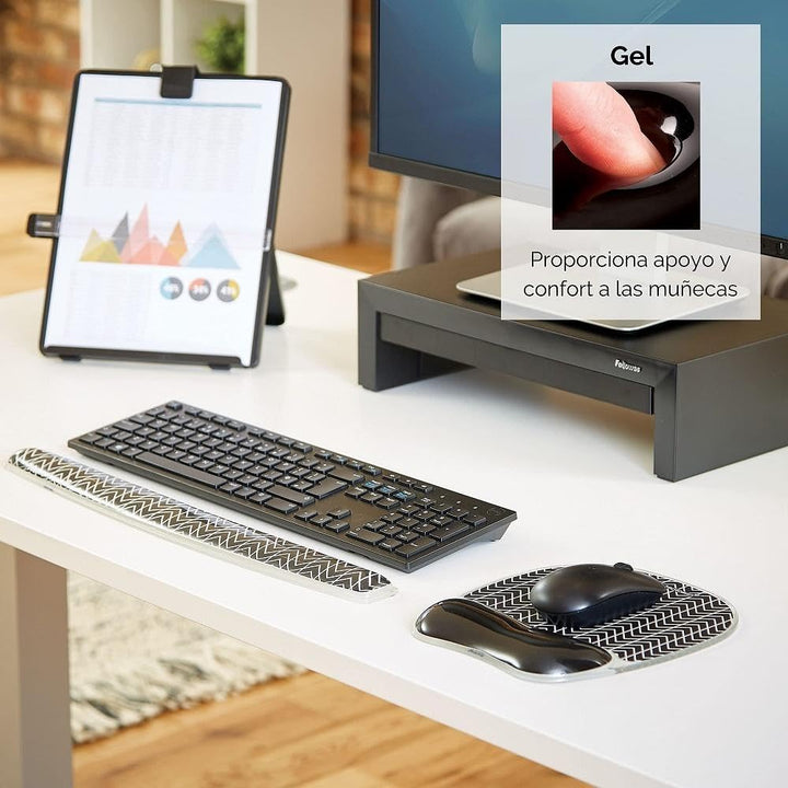Fellowes Mauspad mit Handgelenkauflage Crystals, mit Gelfüllung, ergonomisch, abwaschbar, Zick-Zack