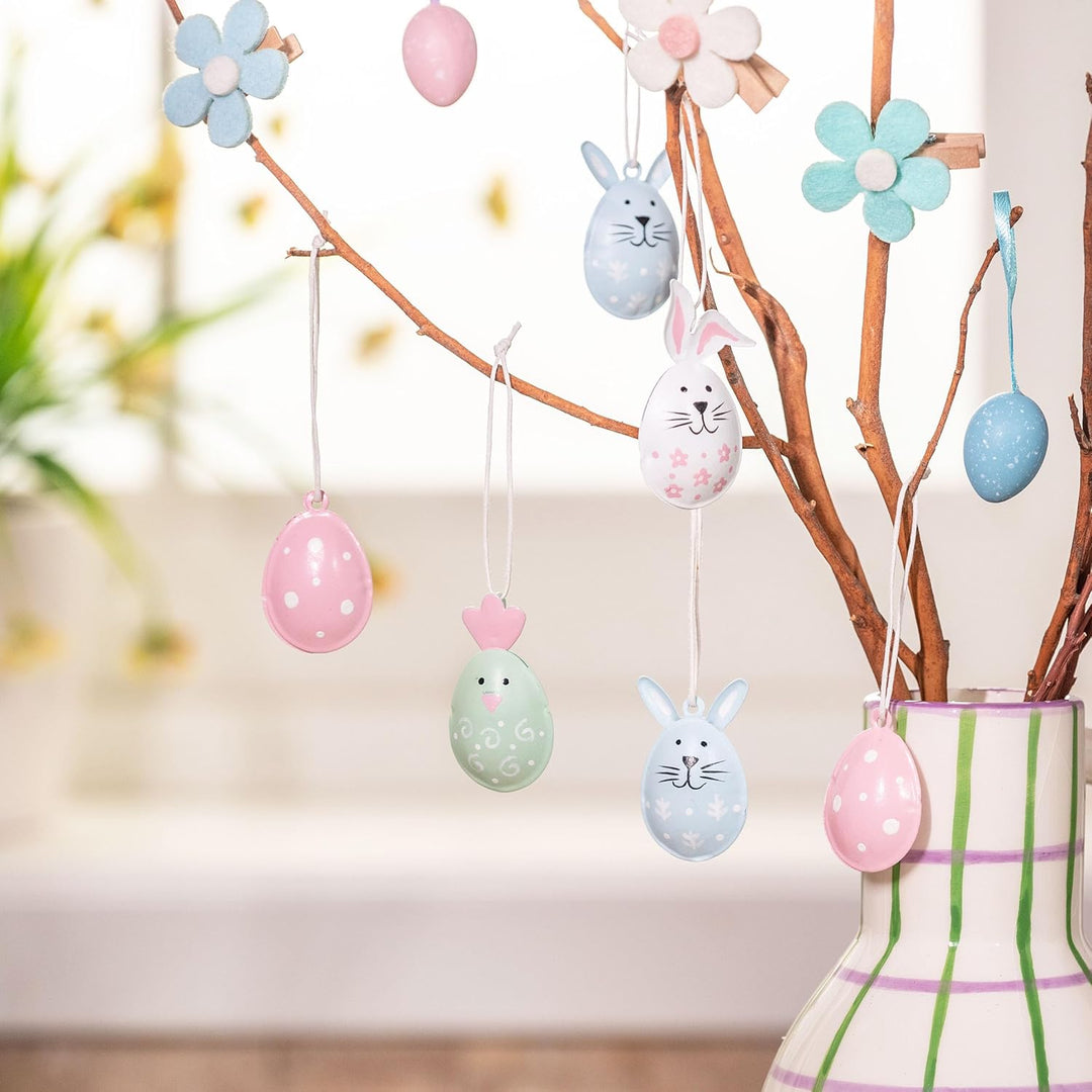 VALERY MADELYN Set Dekoaufhänger Ostern, Osterschmuck aus Metall zum Aufhängen, Osterhase und Ostere
