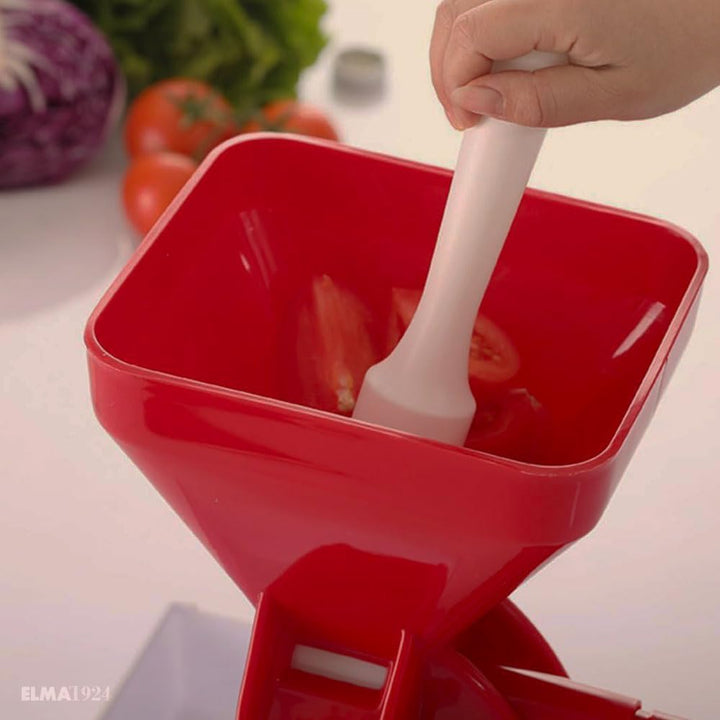 Elma Manueller Tomatenzerkleinerer Modell 24.99.1, Kunststoff-Tomatenmaschine mit rotem Edelstahlfil