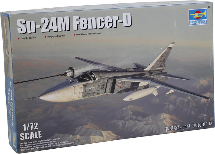 Trumpeter 001673 Su-24,Su-24m Modellbau, Hobby, Zusammenbau, detailliert, Rot/Weiss