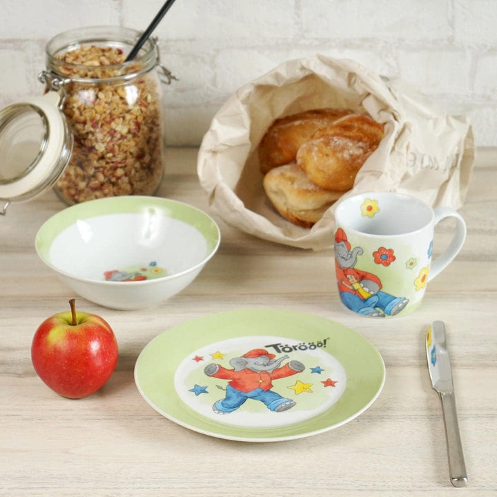 Kindergeschirr Benjamin Blümchen Watercolor 3teilig, Porzellan, Geschirrset, Geschirr, Teller, Tasse