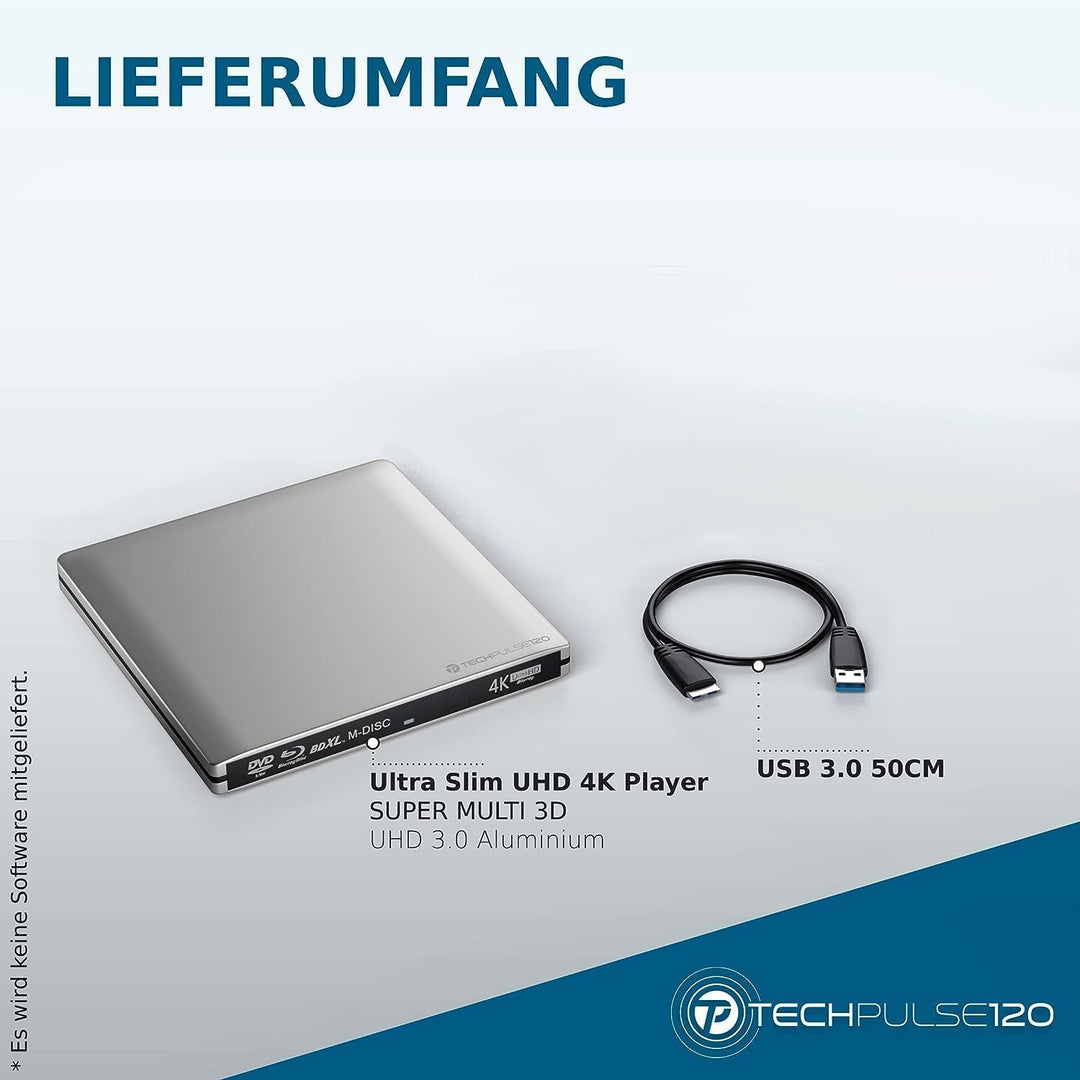 techPulse120 portables USB 3.0 4K UHD 3D M-Disc BDXL HDR10 Laufwerk Blu-ray Brenner Burner Superdriv