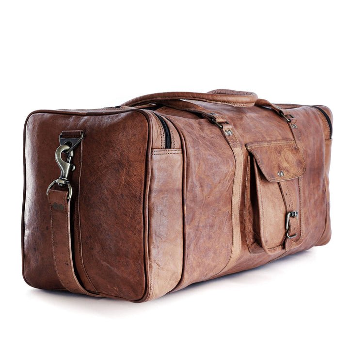 Leder-Seesäcke gross 24 Zoll Square Duffel Travel Gym Sports Overnight Weekender Ledertasche für Män