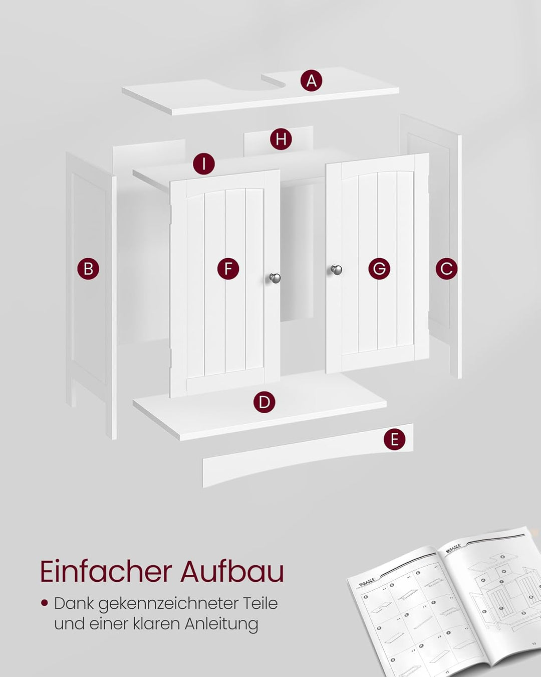 VASAGLE Waschbeckenunterschrank, Unterschrank, Waschtischunterschrank, Badezimmerschrank mit 2 Türen