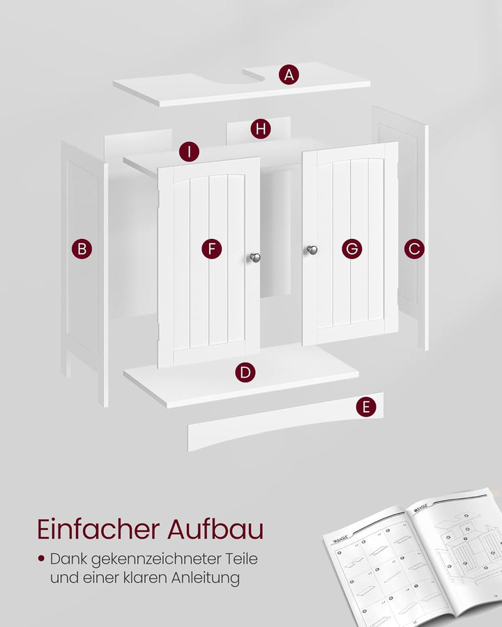 VASAGLE Waschbeckenunterschrank, Unterschrank, Waschtischunterschrank, Badezimmerschrank mit 2 Türen