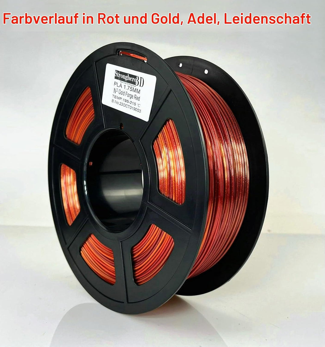 Stronghero3D PLA-3D-Drucker-Filament, 1,75 mm, Rot (Golden Fire)-Seide-Gold und Galaxie-Rot, erschei
