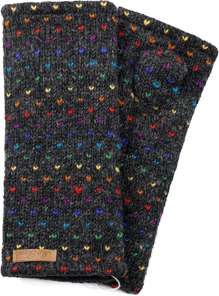 Damen Gestrickte Pulswärmer Stulpen Modell Ines regenbogen Anthrazit, Anthrazit