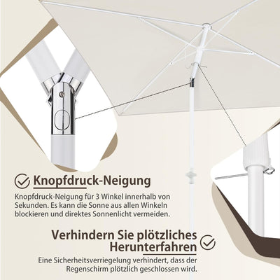 Sekey Sonnenschirm mit Schutzhülle, Balkonschirm Gartenschirm Terrassenschirm, Sonnenschutz UPF50+,