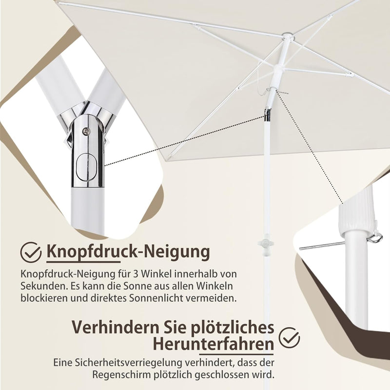 Sekey Sonnenschirm mit Schutzhülle, Balkonschirm Gartenschirm Terrassenschirm, Sonnenschutz UPF50+,