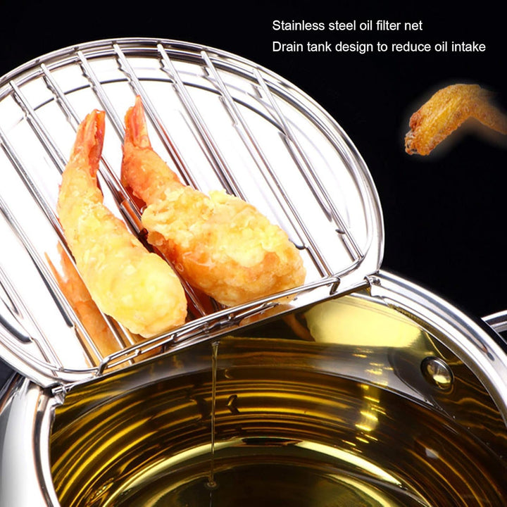 MOUMOUTEN Pommes Frites Topf, Temperaturregelbarer Edelstahl im Japanischen Stil Fleischtopf Pommes