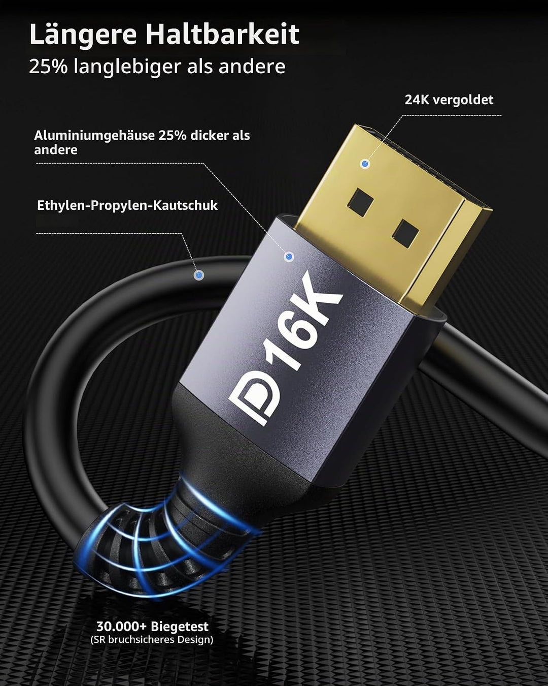 Stouchi DisplayPort Kabel 2.1 10M DP2.1/2.0 Kabel [16K@60Hz,10K@60Hz, 8K@120Hz,4K@240Hz 165Hz 144Hz]