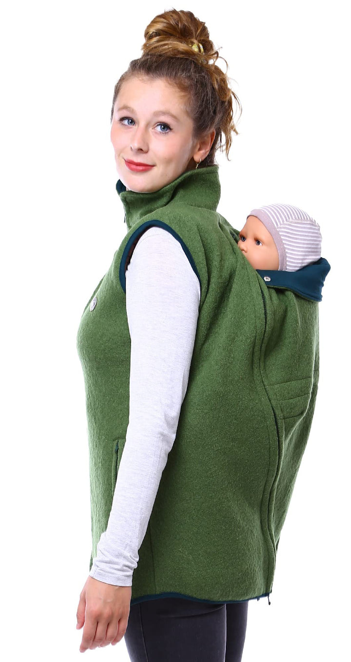 Viva la Mama - Wollweste Trageweste aus Wolle zum Babytragen Umstandsweste - PEVE - kiwigrün - L L A