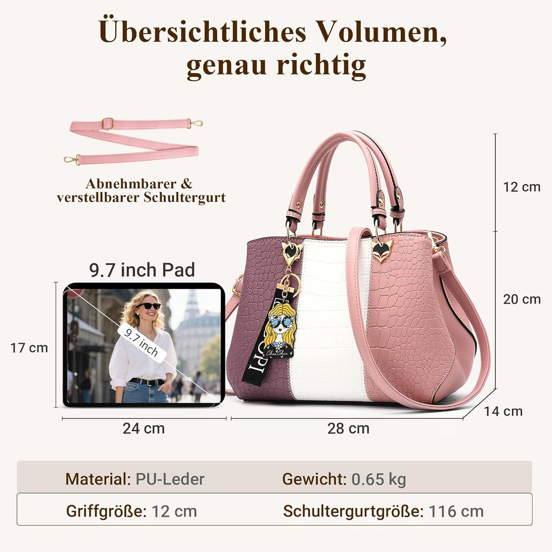 DIRRONA Elegant Damen Handtasche Farbblock Design Schultertasche Gross Kapazität Umhängetasche Beilä