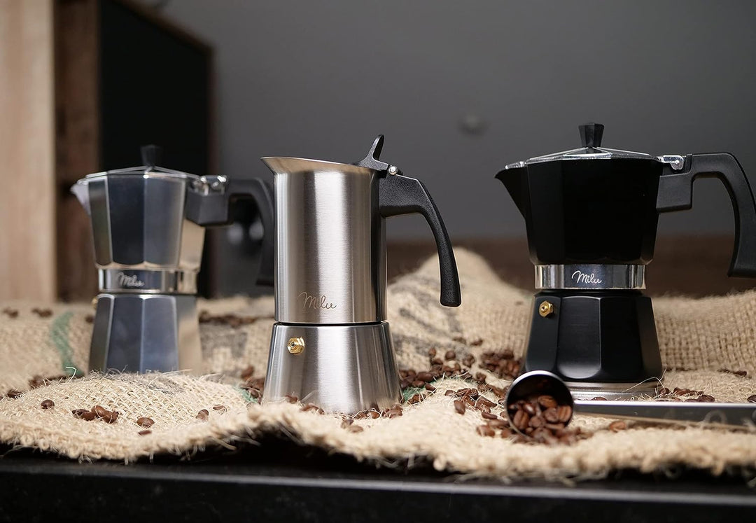 Milu Espressokocher (No Induktion) | 2, 3, 6, 9 Tassen | Aluminium Mokkakanne, Espressokanne, Espres