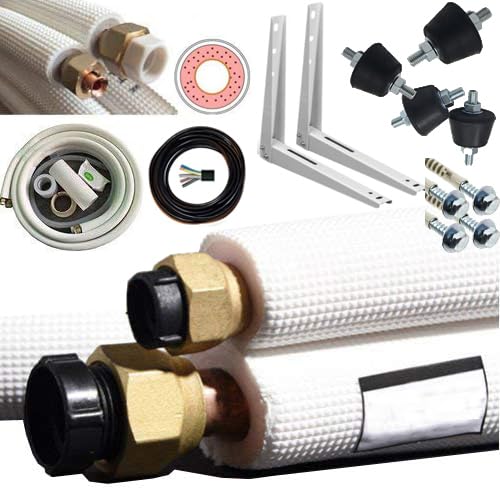 2x3m Kältemittelleitung + Wandhalter + Antivibrationsfüsse/Dämpfer Kupferleitung Kupferrohr für Spli