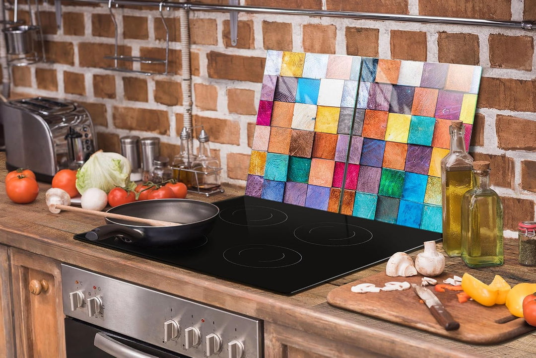 TMK ArtDeko Herdabdeckplatte 2 Teilig 40x52 + 45x52 cm - Spritzschutz Herdabdeckung – Herdschutz aus