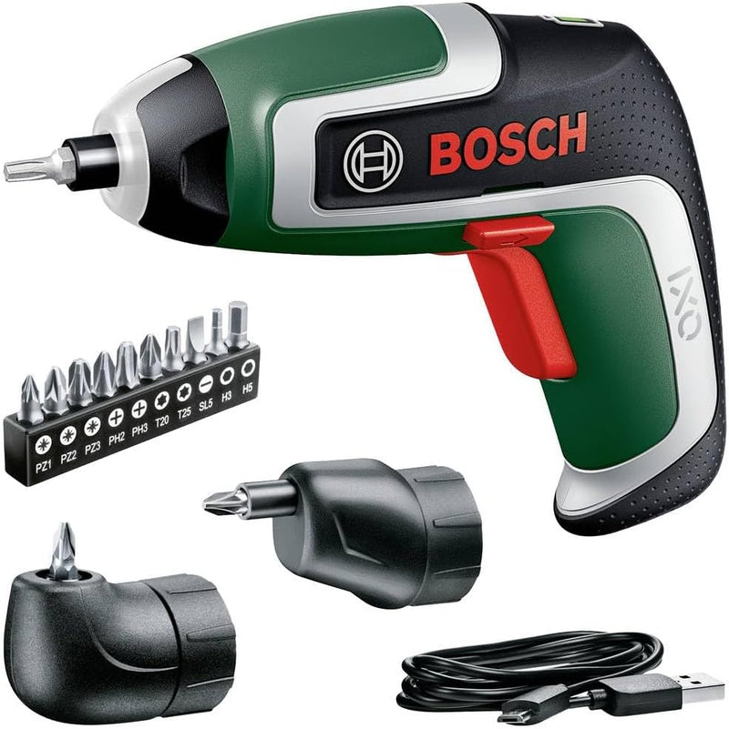 Bosch Akkuschrauber IXO (7. Generation; 3,6V; 2,0Ah; 5,5Nm; Set inkl. Winkel- und Exzenter-Aufsatz;