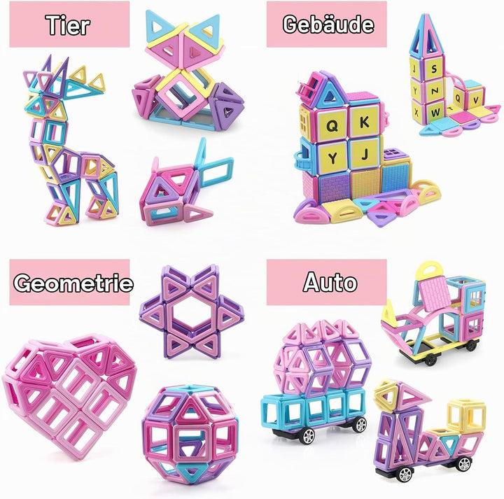 Magnetische Fliesen, 199 Stück, Mini-Magnetbausteine für Mädchen und Jungen, 3D-STEM-pädagogisches L