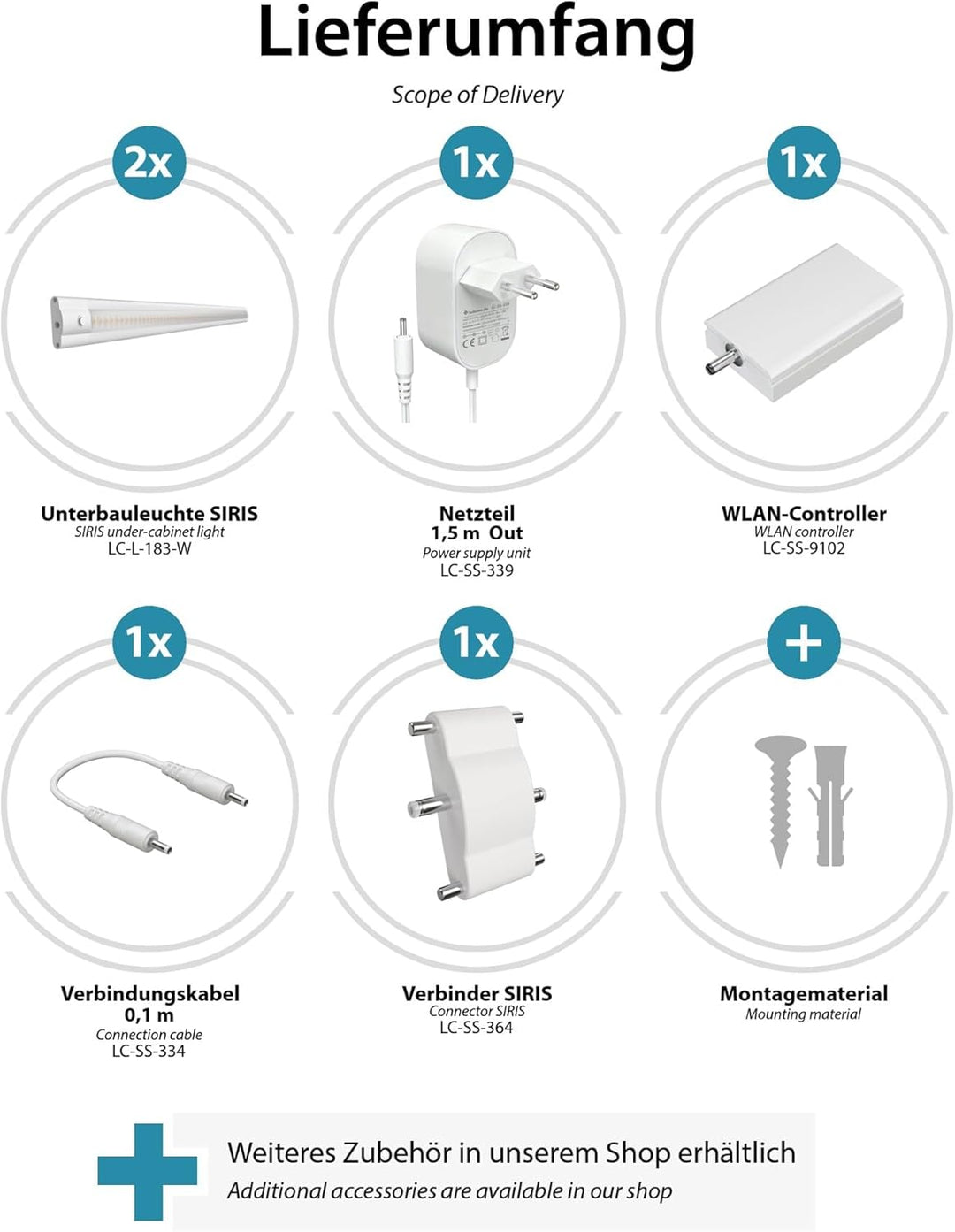 ledscom.de Smarte LED Unterbau-Leuchte SIRIS weiss matt mit WLAN-Controller, flach, Smart-Home, Alex