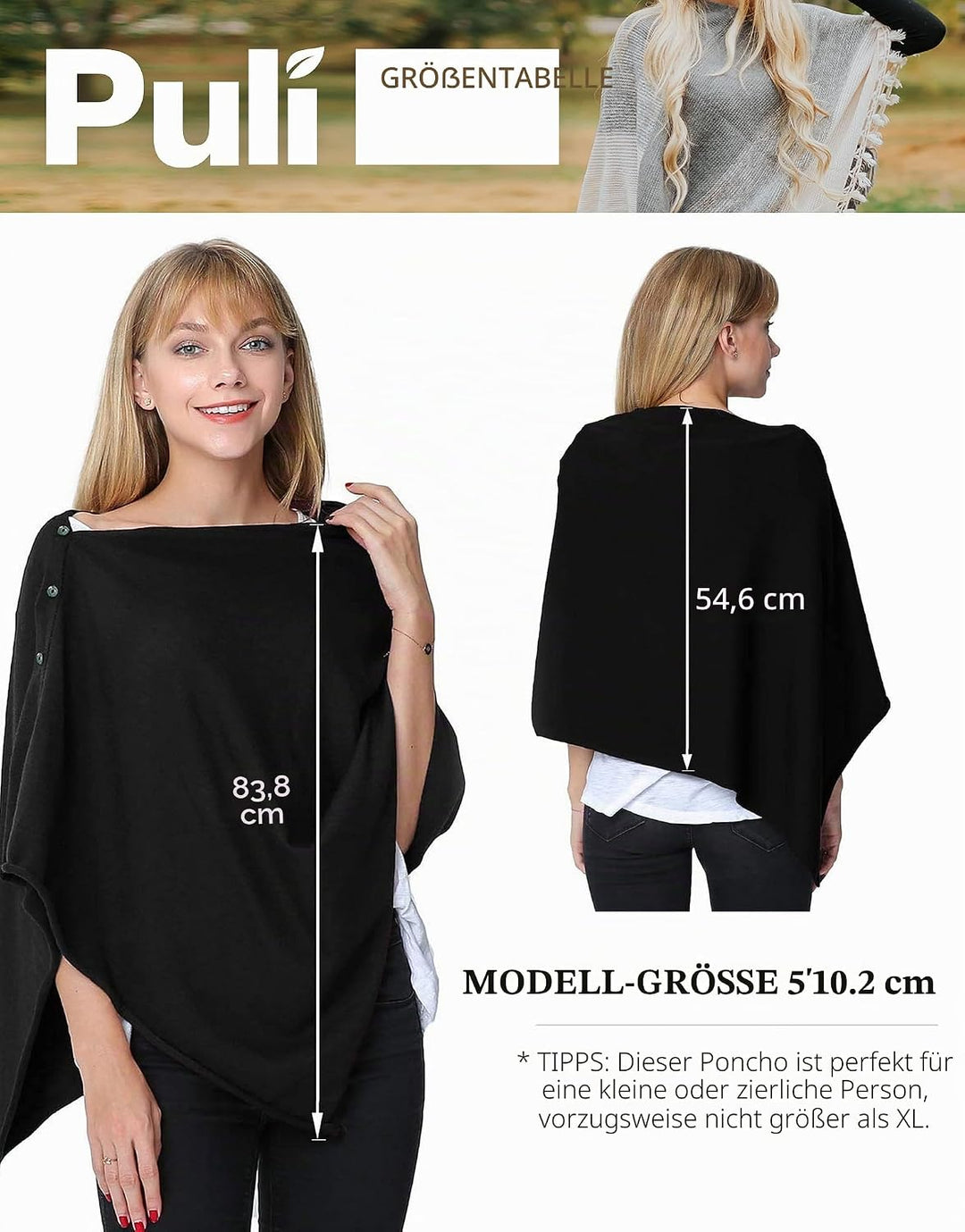 PULI Damen Schal Poncho Decke Cape Cardigan Kaschmir/Kaschmir Wickelschal Geschenk für Mutter Einhei