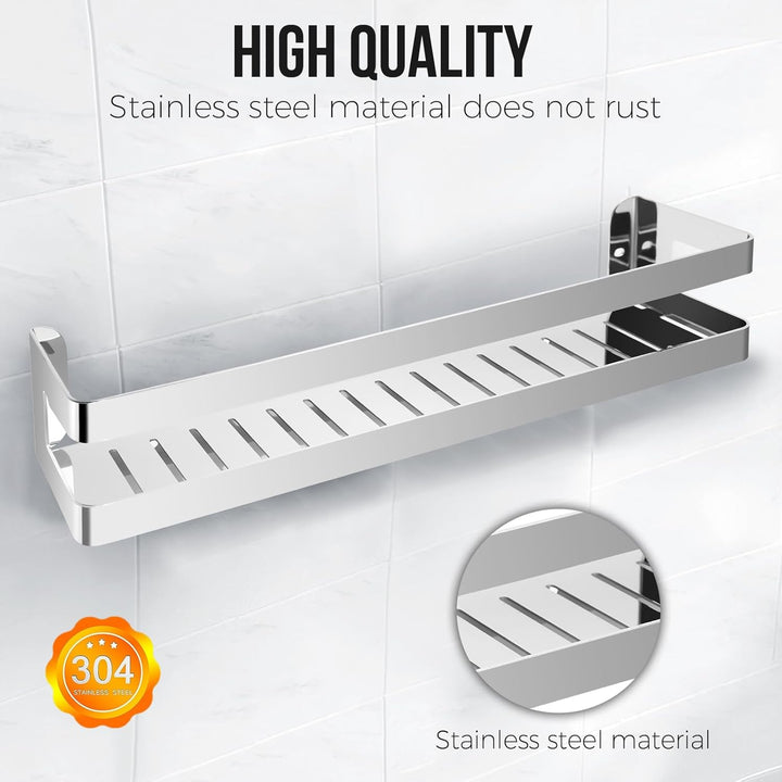 QL Duschregal,Badregale aus Edelstahl SUS304,Duschablage für Bad und Küche,Duschkorb 40 cm,Chrom Sil