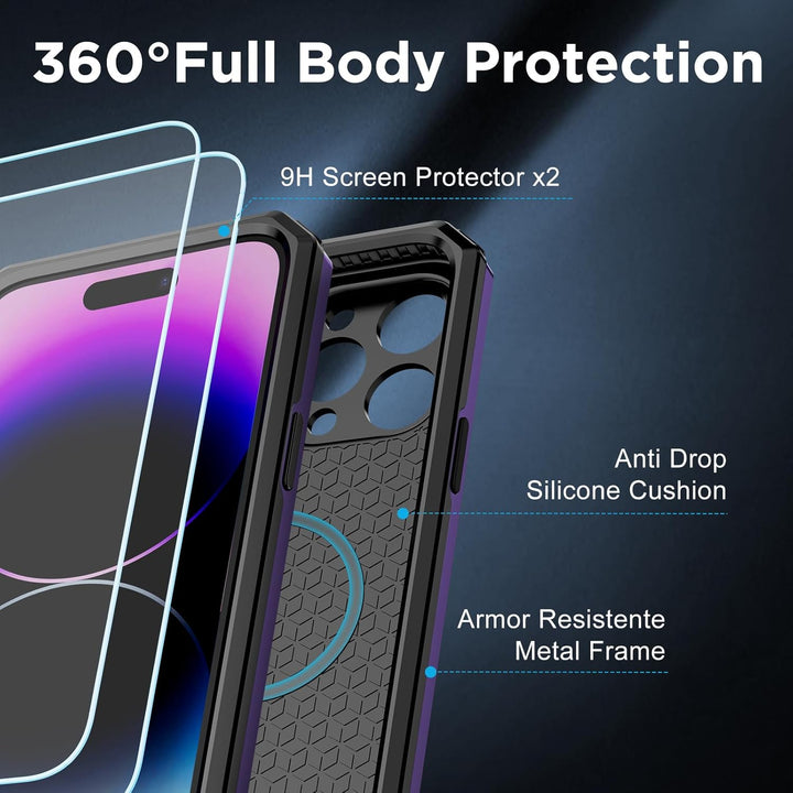 WIFORT Magnetisch Metall Hülle für iPhone 14 Pro Max Kompatibel mit MagSafe, mit 2 Stück Schutzglas,