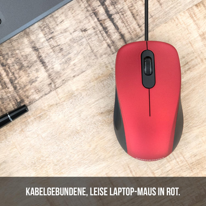 Modecom MC-M10S Rot USB Kabelgebundene Maus | Leise Silent Computermaus für Laptop & PC | Ergonomisc