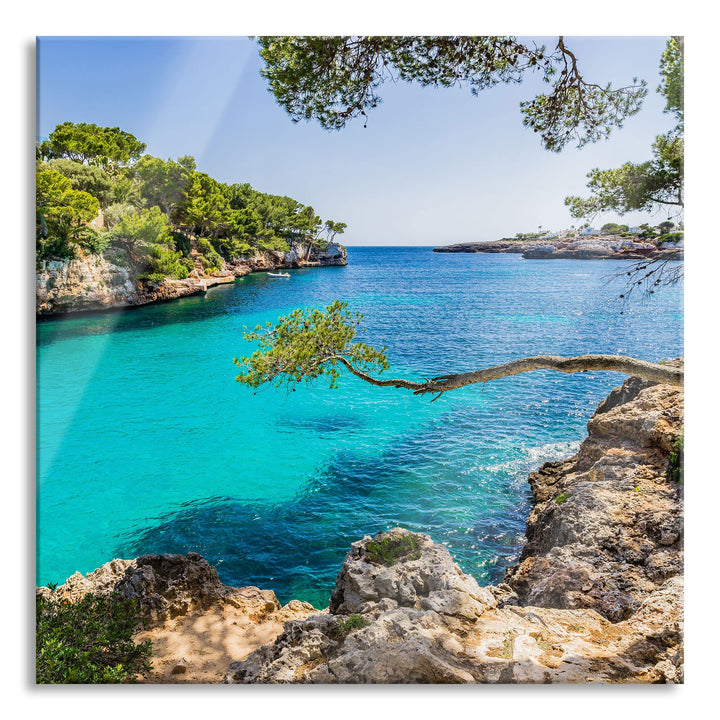 Pixxprint Glasbild | Wandbild auf Echtglas | Mallorca Bay Cove | 60x60 cm | inkl. Aufhängung und Abs