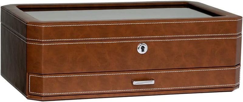 ROTHWELL 12-Fach-Leder-Uhrenbox mit Valet-Schublade – 12-Fach-Luxus-Uhrenetui, Display-Organizer, Mi