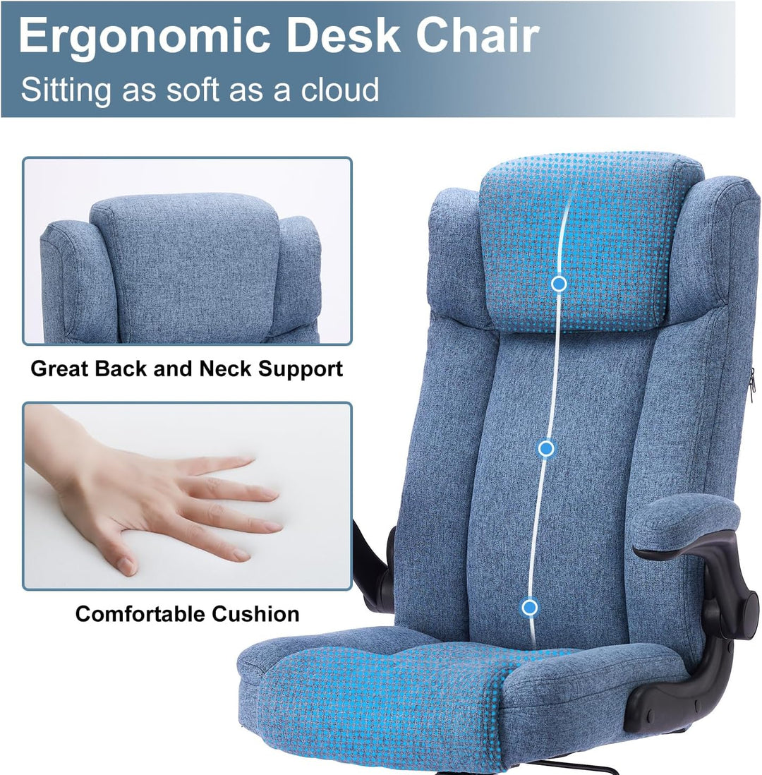 Bürostuhl Ergonomischer Computerstuhl 150KG Belastbarkeit Chefsessel Verstellbare Kopfstütze Flip-up