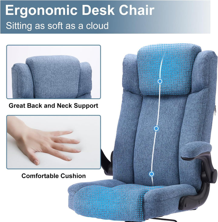 Bürostuhl Ergonomischer Computerstuhl 150KG Belastbarkeit Chefsessel Verstellbare Kopfstütze Flip-up